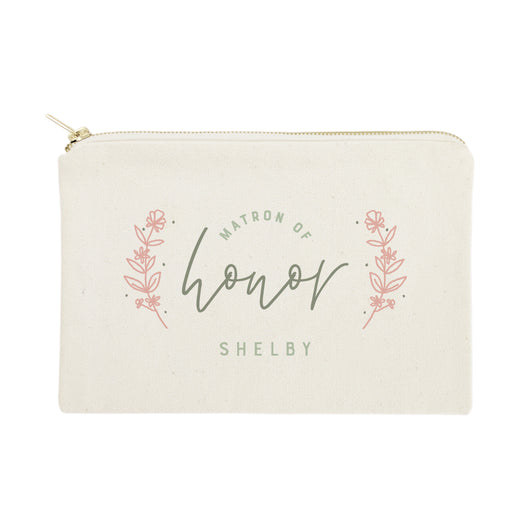 Floral Matron of Honor Personalized Cotton Canvas Cosmetic Bag - The Cotton and Canvas Co.