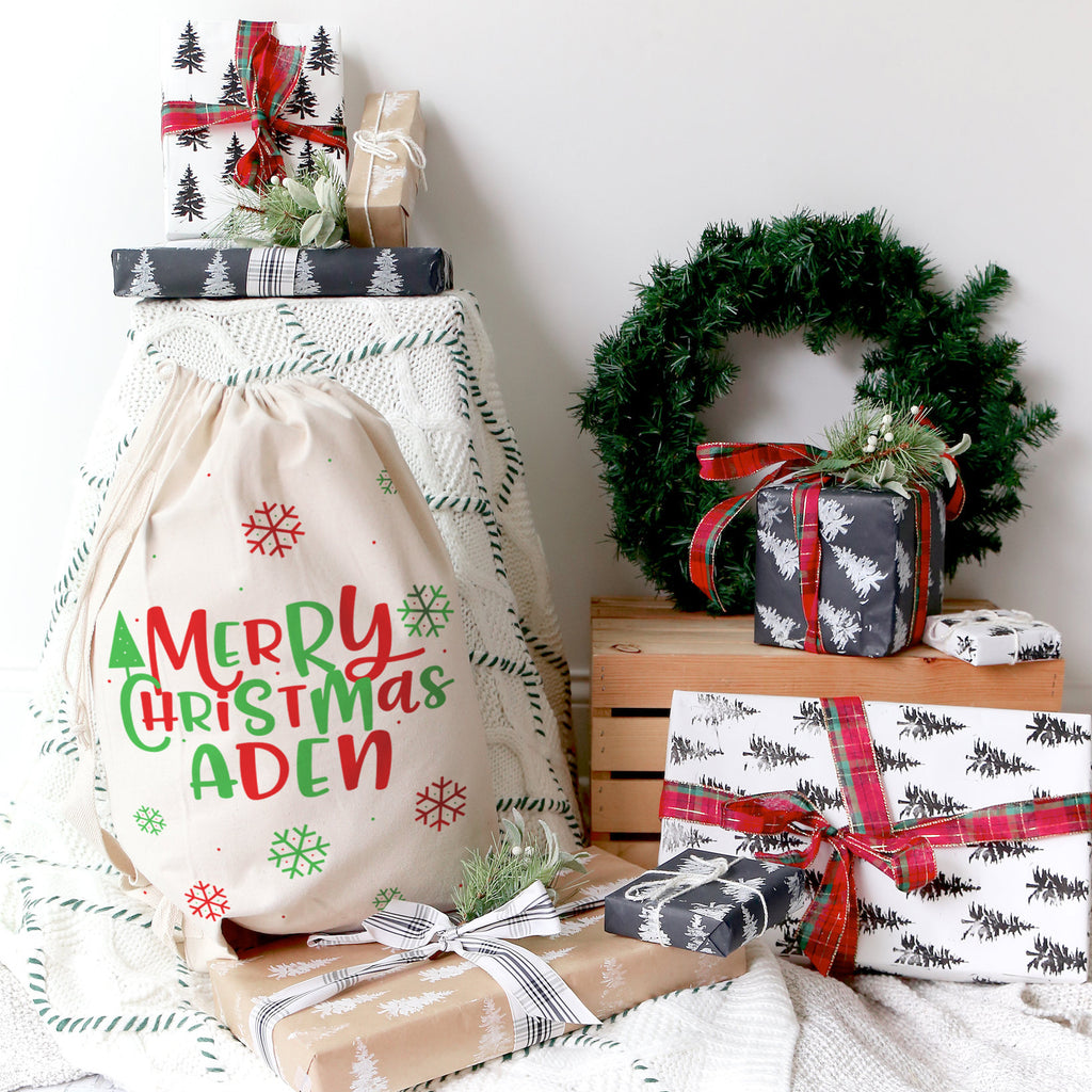 Personalized Modern Merry Christmas Santa Sack The Cotton