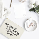 Messy Bun and Getting Stuff Done Cotton Canvas Cosmetic Bag - The Cotton and Canvas Co.