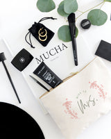 Floral Miss to Mrs. Cotton Canvas Cosmetic Bag - The Cotton and Canvas Co.