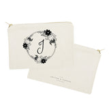 Personalized Monogram Black and White Floral Cosmetic Bag and Travel Make Up Pouch - The Cotton and Canvas Co.