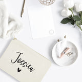 Personalized Name Heart Cosmetic Bag and Travel Make Up Pouch - The Cotton and Canvas Co.