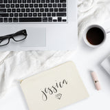 Personalized Name with Diamond Cosmetic Bag and Travel Make Up Pouch - The Cotton and Canvas Co.
