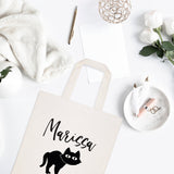 Personalized Name Black Cat Cotton Canvas Tote Bag - The Cotton and Canvas Co.