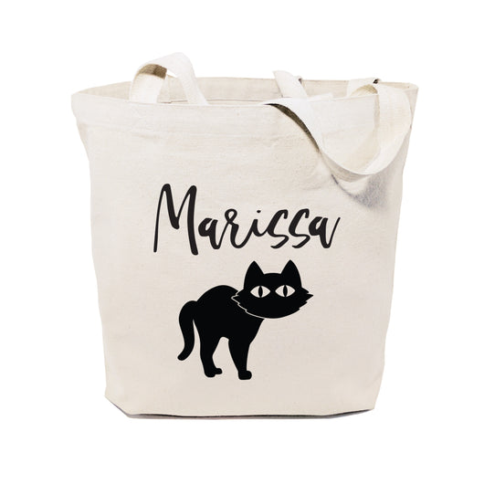 Personalized Name Black Cat Cotton Canvas Tote Bag - The Cotton and Canvas Co.