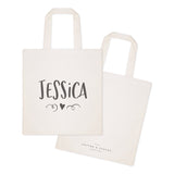 Personalized Name with Mini Heart Cotton Canvas Tote Bag - The Cotton and Canvas Co.