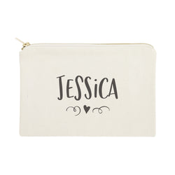 Personalized Name with Mini Heart Cosmetic Bag and Travel Make Up Pouch - The Cotton and Canvas Co.