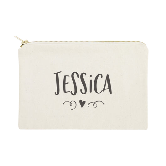 Personalized Name with Mini Heart Cosmetic Bag and Travel Make Up Pouch - The Cotton and Canvas Co.