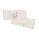 Personalized Name Pink Floral Cotton Canvas Pencil Case and Travel Pouch - The Cotton and Canvas Co.