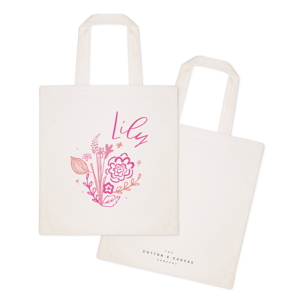Floral Tote Bag Personalized Name Birthday Pink Flowers Canvas Wedding –  Sweet Blooms Decor