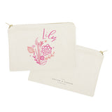 Personalized Name Pink Floral Cosmetic Bag and Travel Make Up Pouch - The Cotton and Canvas Co.