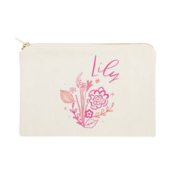 Personalized Name Pink Floral Cosmetic Bag and Travel Make Up Pouch - The Cotton and Canvas Co.