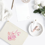 Personalized Name Pink Floral Cosmetic Bag and Travel Make Up Pouch - The Cotton and Canvas Co.