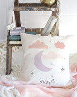Personalized Pink Clouds and Moon Baby Pillow Cover - The Cotton and Canvas Co.