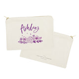 Personalized Name Purple Floral Cosmetic Bag and Travel Make Up Pouch - The Cotton and Canvas Co.