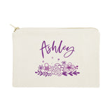 Personalized Name Purple Floral Cosmetic Bag and Travel Make Up Pouch - The Cotton and Canvas Co.