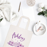 Personalized Name Purple Floral Cotton Canvas Tote Bag - The Cotton and Canvas Co.