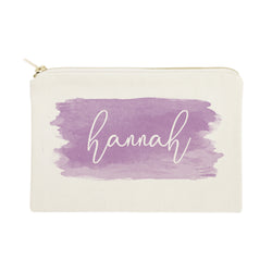 Personalized Name Purple Watercolor Cosmetic Bag and Travel Make Up Pouch - The Cotton and Canvas Co.