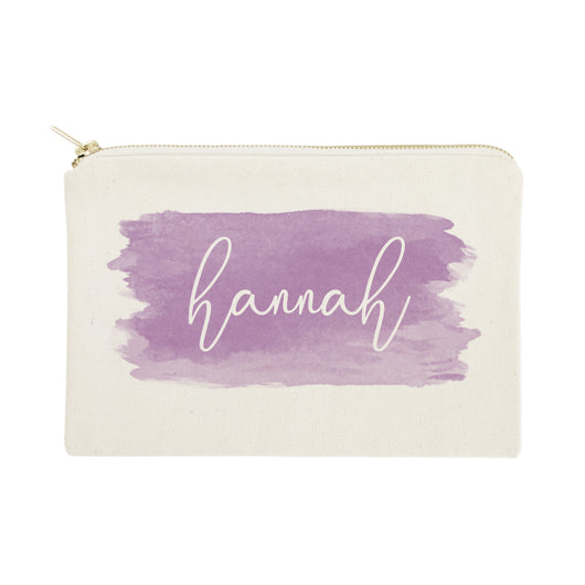Personalized Name Purple Watercolor Cosmetic Bag and Travel Make Up Pouch - The Cotton and Canvas Co.