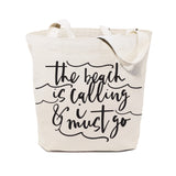 The Beach is Calling and I Must Go Cotton Canvas Tote Bag - The Cotton and Canvas Co.