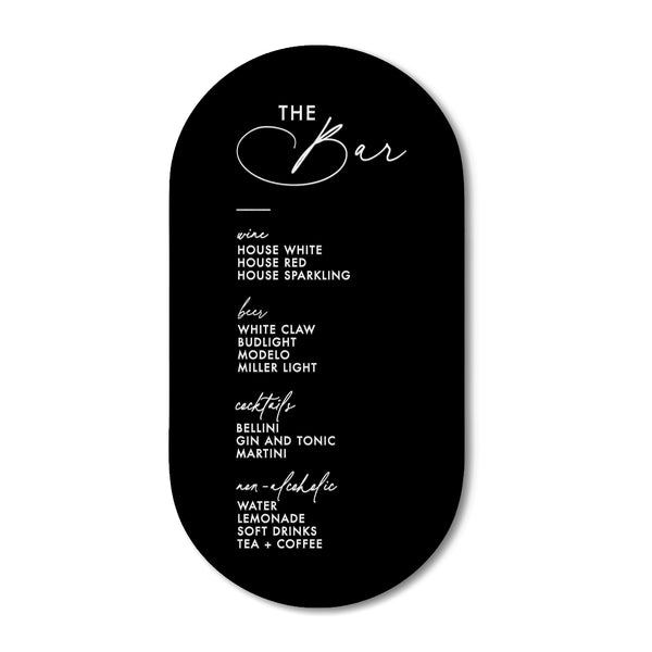 The Cotton and Canvas Co. Acrylic Wedding Bar Menu Sign