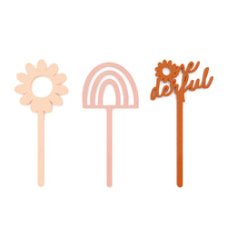 Boho Daisy Acrylic Cupcake Toppers, Pack of 12