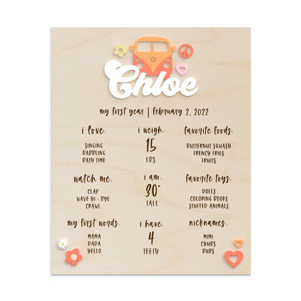 The Cotton and Canvas Co. Personalized First Birthday Groovy Theme Milestone Board