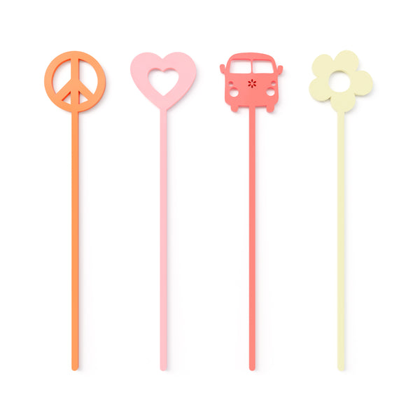 The Cotton and Canvas Co. Groovy Retro Acrylic Drink Stirrers, Set of 12