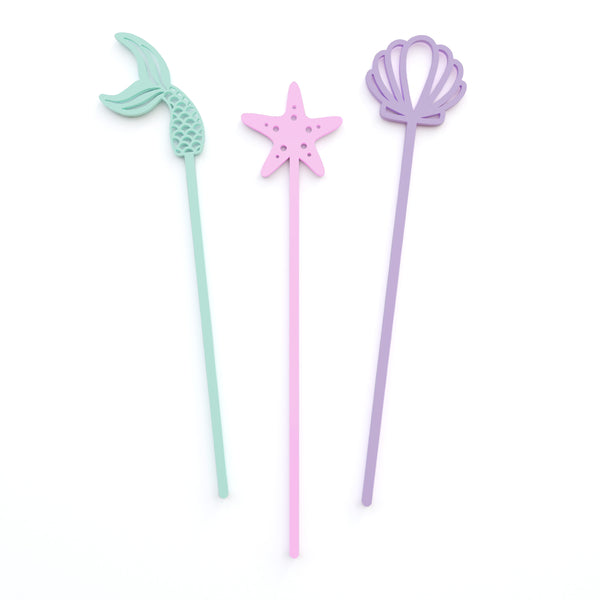 The Cotton and Canvas Co. Mermaid Collection Acrylic Drink Stirrers, Set of 12