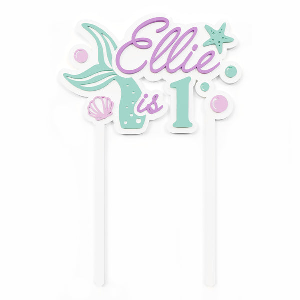 The Cotton and Canvas Co. Personalized Name Acrylic is 1 Mermaid Cake Topper