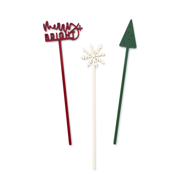 The Cotton and Canvas Co. Modern Christmas Drink Stirrers, Set of 12