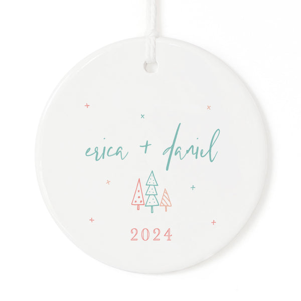The Cotton and Canvas Co. Personalized Modern Couple Names with Year Christmas Ornament
