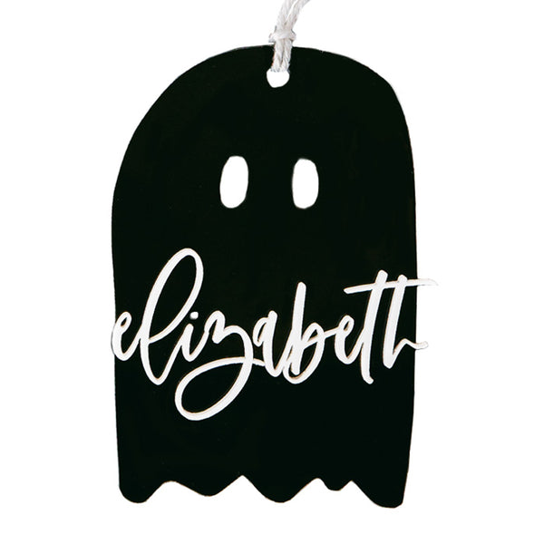 The Cotton and Canvas Co. Personalized Name Ghost Halloween Gift Basket Tag