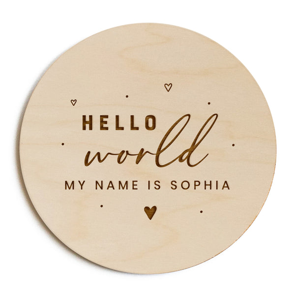 The Cotton and Canvas Co. Personalized Name Hello World My Name is Newborn Baby Announcement Sign