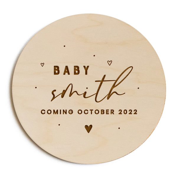 The Cotton and Canvas Co. Personalized Baby Last Name With Date Pregnancy Announcement Sign