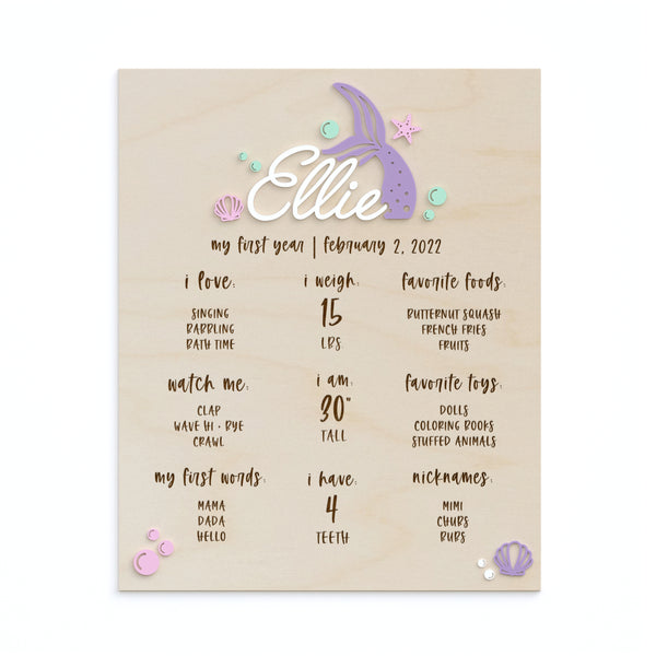 The Cotton and Canvas Co. Personalized My First Year Mermaid Birthday Board