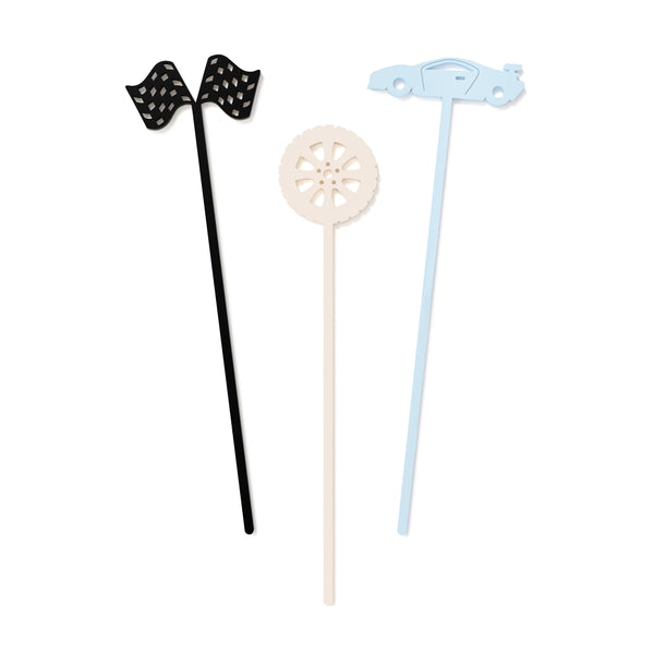 The Cotton and Canvas Co. Race Car Acrylic Party Drink Stirrers, Set of 12