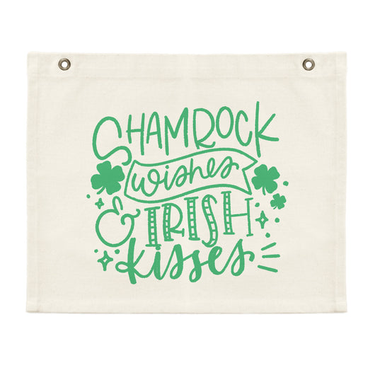 Shamrock Wishes Canvas Banner, Irish Kisses St. Patrick's Day Decor