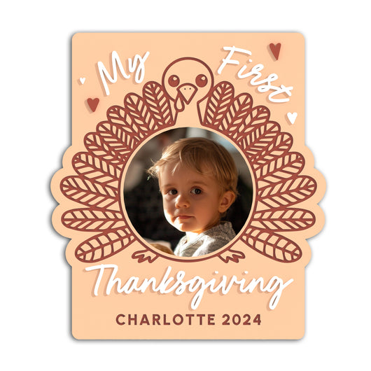 Personalized Name My First Thanksgiving Turkey Fridge Photo Magnet Frame