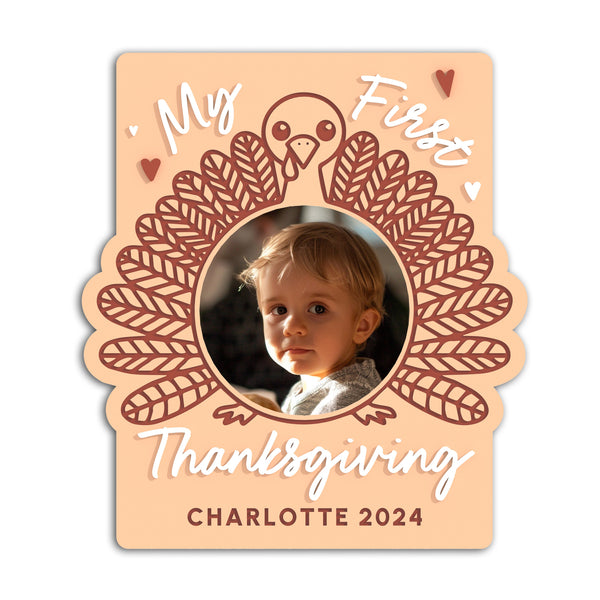 The Cotton & Canvas Co. Personalized Name My First Thanksgiving Turkey Fridge Photo Magnet Frame