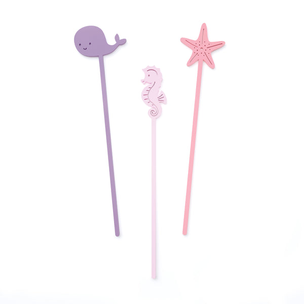 The Cotton and Canvas Co. Under the Sea Baby Girl Acrylic Drink Stirrers, Set of 12