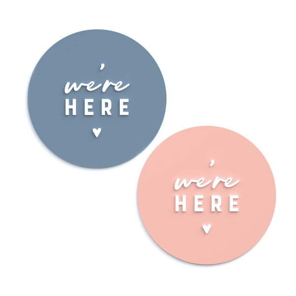 The Cotton & Canvas Co. We're Here Acrylic Newborn Baby Twins Announcement