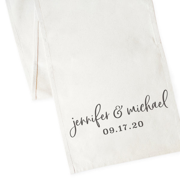 The Cotton and Canvas Co. Personalized Name and Date Cotton Canvas Table Runner