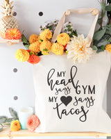 My Head Says Gym, My Heart Says Tacos Gym Cotton Canvas Tote Bag - The Cotton and Canvas Co.