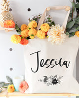 Personalized Floral Name Cotton Canvas Tote Bag - The Cotton and Canvas Co.