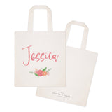 Personalized Spring Colored Floral Name Cotton Canvas Tote Bag - The Cotton and Canvas Co.