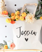 Personalized Heart Name Cotton Canvas Tote Bag - The Cotton and Canvas Co.