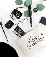 Stay Beautiful Cotton Canvas Cosmetic Bag - The Cotton and Canvas Co.