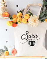 Personalized Name Pumpkin Cotton Canvas Tote Bag - The Cotton and Canvas Co.