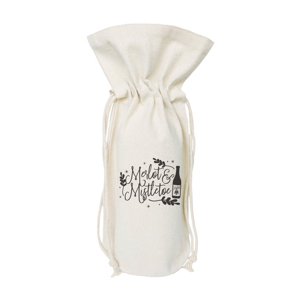 The Cotton and Canvas Co. Merlot and Mistletoe Christmas Cotton Canvas Wine Bag